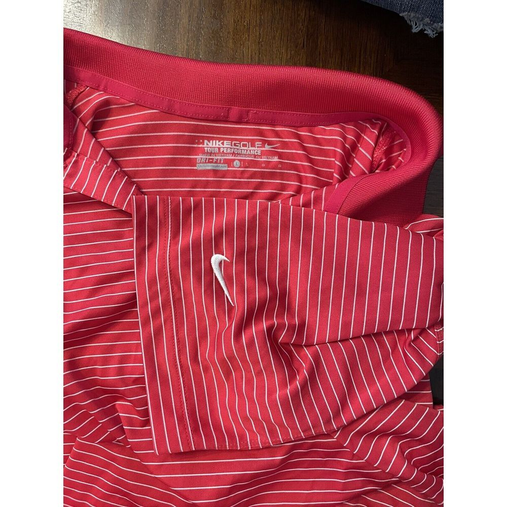 Nike Golf Tour Performance Men's Sz L Dri Fit Red & White Stripped - Picture 2 of 5